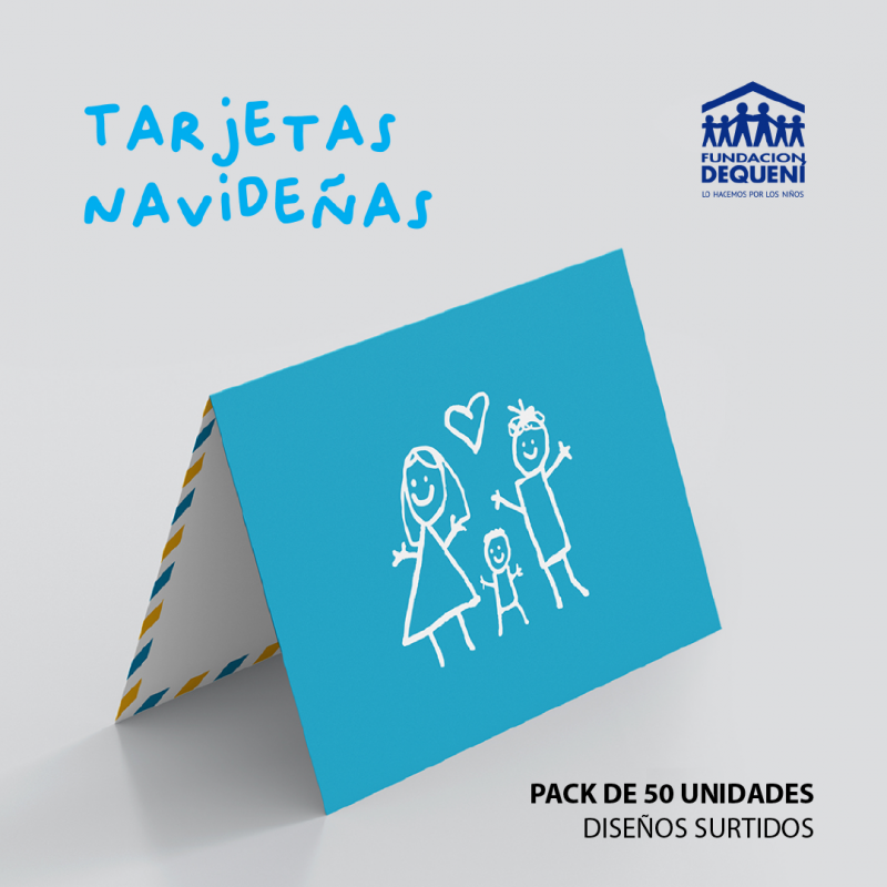 Pack de 50 tarjetas Navideñas con 5 diseños surtidos, ideal para saludar a amigos, familiares, clientes y proveedores.